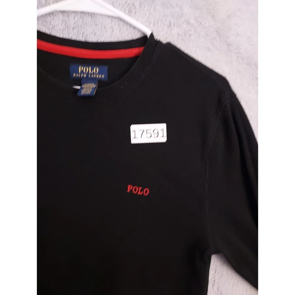 Polo Ralph Lauren Shirt Mens Medium Waffle Knit Thermal Black Red Pony Sleepwear